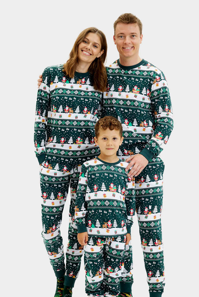 Pigiama Natalizio per Bambini Green Jolly Christmas Cotone Biologico Famiglia