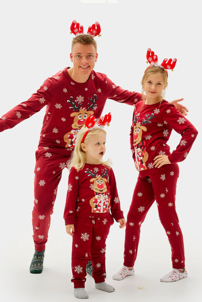 Pigiama Natalizio per Bambini Rosso Renna Rudolph Famiglia