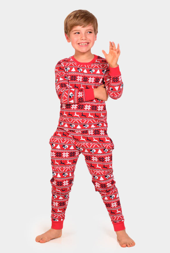 Pigiama Natalizio per Bambini Rosso con Renne e Alberi