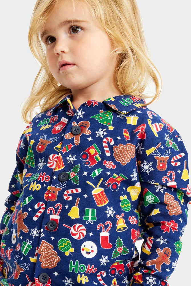 Pigiama Natalizio Blu per Bambini con Motivi Natalizi