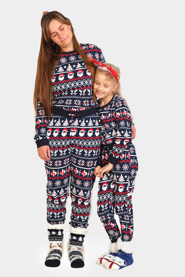 Pigiama Natalizio Donna e Bambini Babbo Natale, Alberi e Cuori