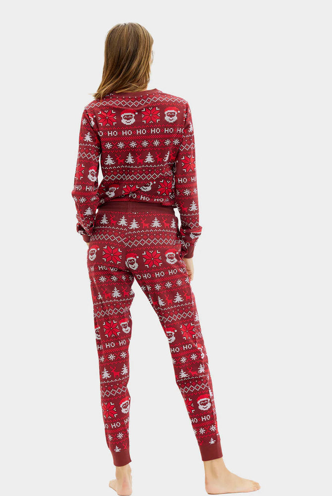 Pigiama Natalizio Donna Unisex Adulti Rosso HoHoHo Cotone Biologico