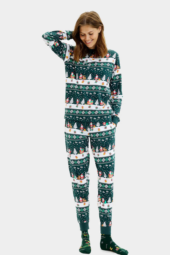Pigiama Natalizio Donna Famiglia Green Jolly Christmas Cotone Biologico