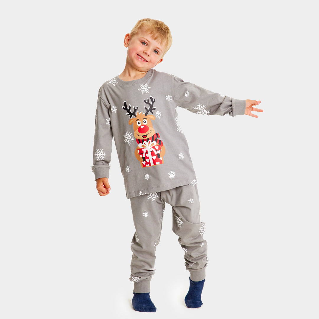Pigiama Natalizio per la Famiglia Bambini Grigio con Renna Rudolph
