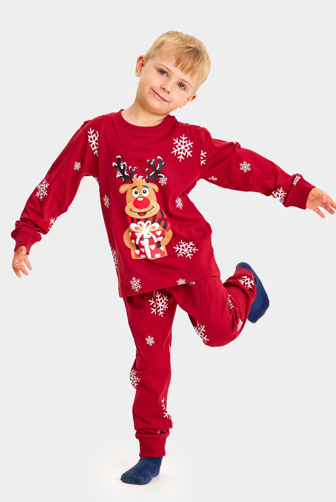 Pigiama Natalizio per la Famiglia Bambini Rosso Renna Rudolph