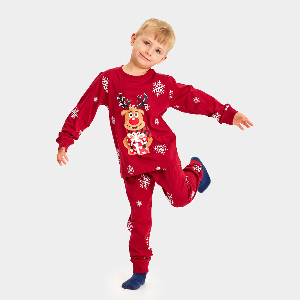 Pigiama Natalizio per la Famiglia Bambini Rosso Renna Rudolph