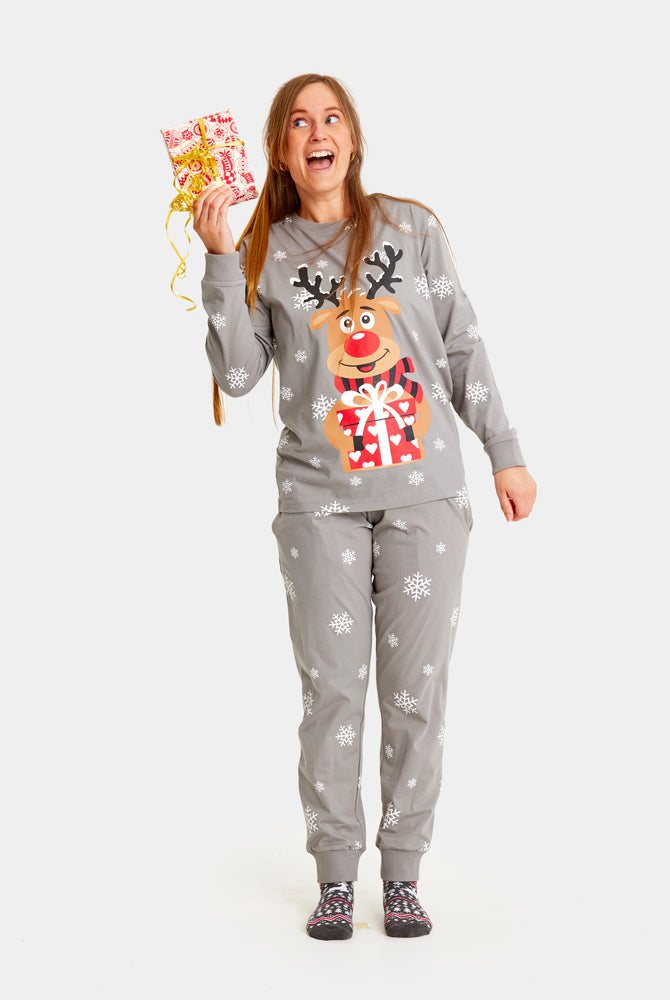 Pigiama Natalizio Donna Grigio con Renna Rudolph