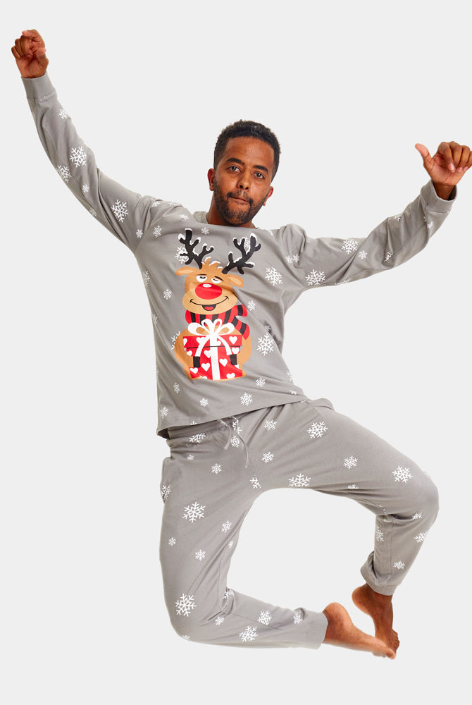 Pigiama Natalizio per Uomo Grigio con Renna Rudolph