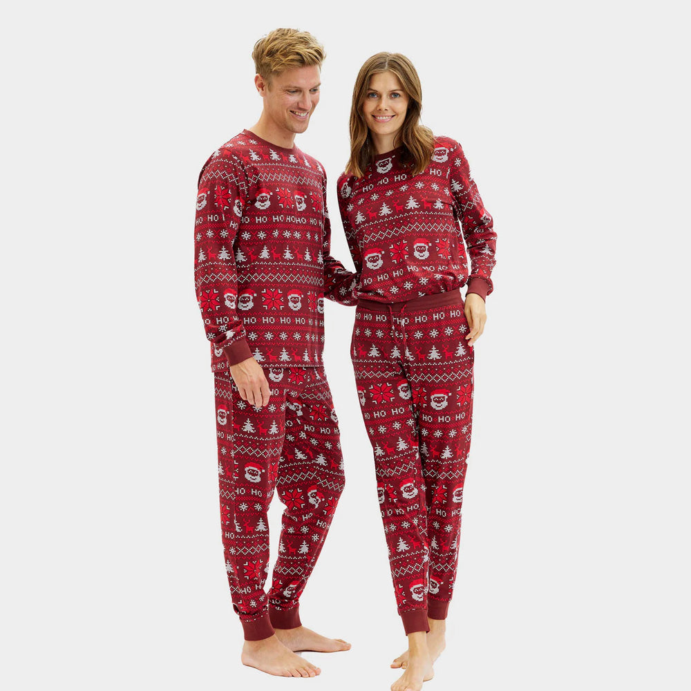 Pigiama Natalizio Unisex Adulti Rosso HoHoHo Cotone Biologico