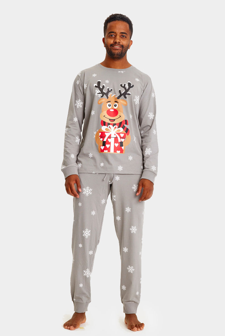 Pigiama Natalizio per Uomo Grigio con Renna Rudolph