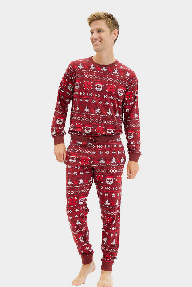 Pigiama Natalizio Uomo Unisex Adulti Rosso HoHoHo Cotone Biologico