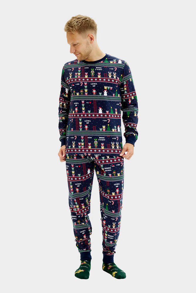 Pigiama Natalizio Uomo Unisex Adulti Vintage Gaming Cotone Biologico