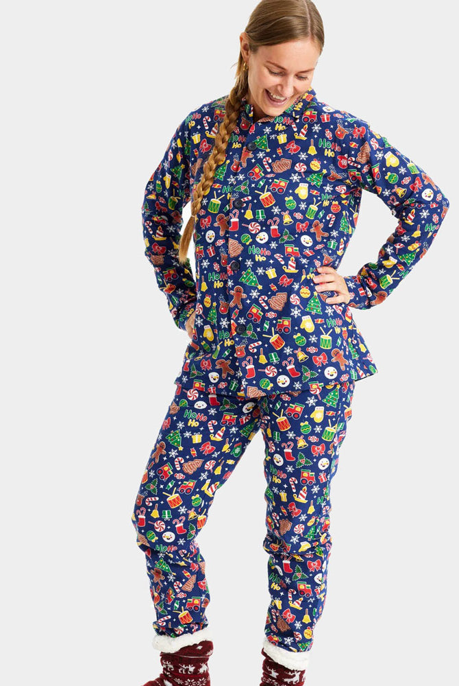 Pigiama Natalizio Blu con Motivi Natalizi per Donna