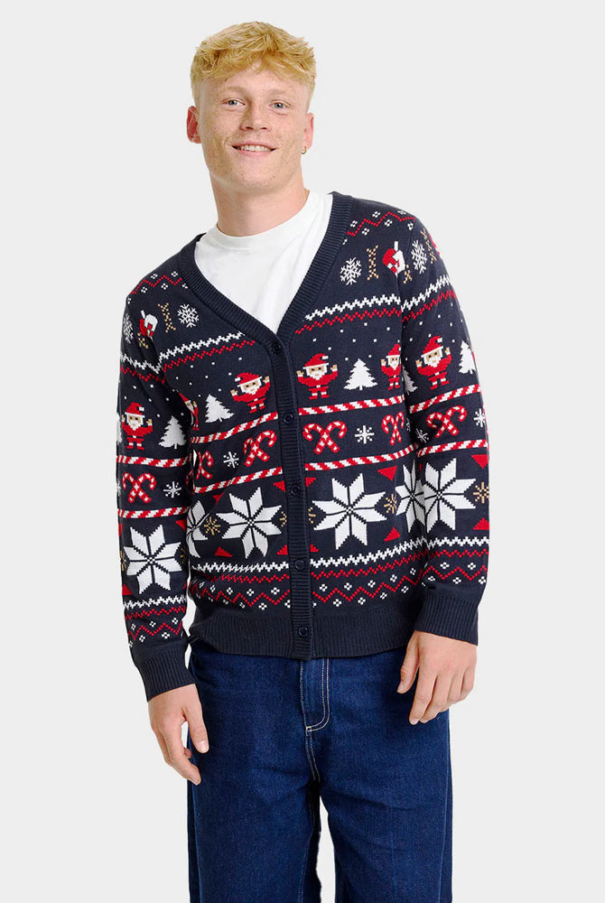 Blu Cardigan Natalizio da Uomo con Stelle Polari