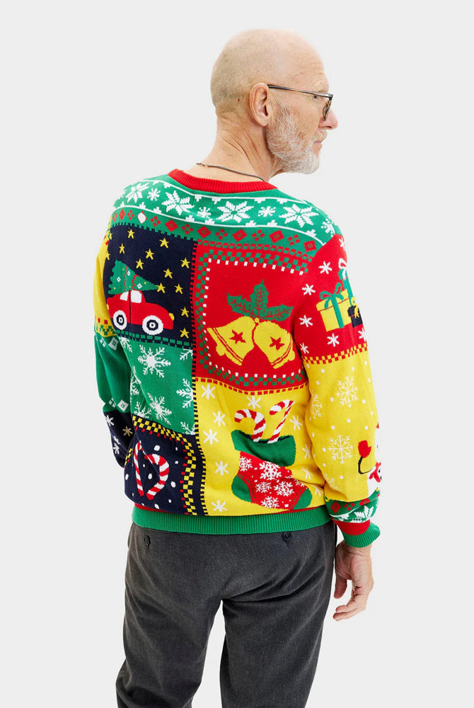 Maglione Natalizio Uomo in Cotone Biologico Patchwork