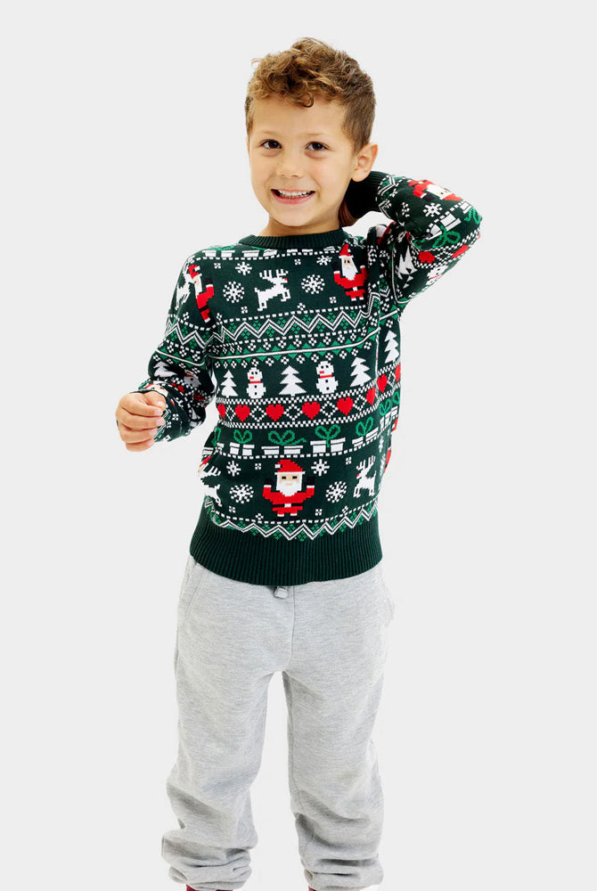 Maglione Natalizio Bambini Verde in Cotone Biologico Jolly Christmas