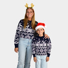 Maglione Natalizio per la Famiglia con Renne e Stelle Blu Nordic