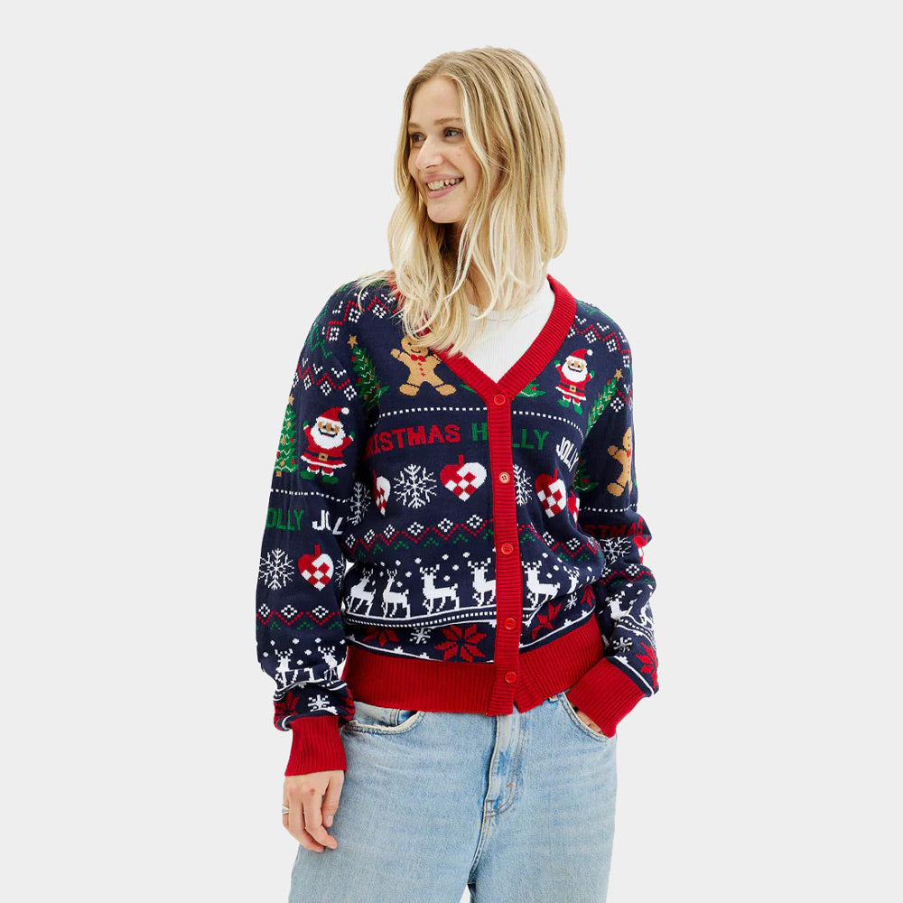 Cardigan Natalizio Coppia Donna Blu e Rosso
