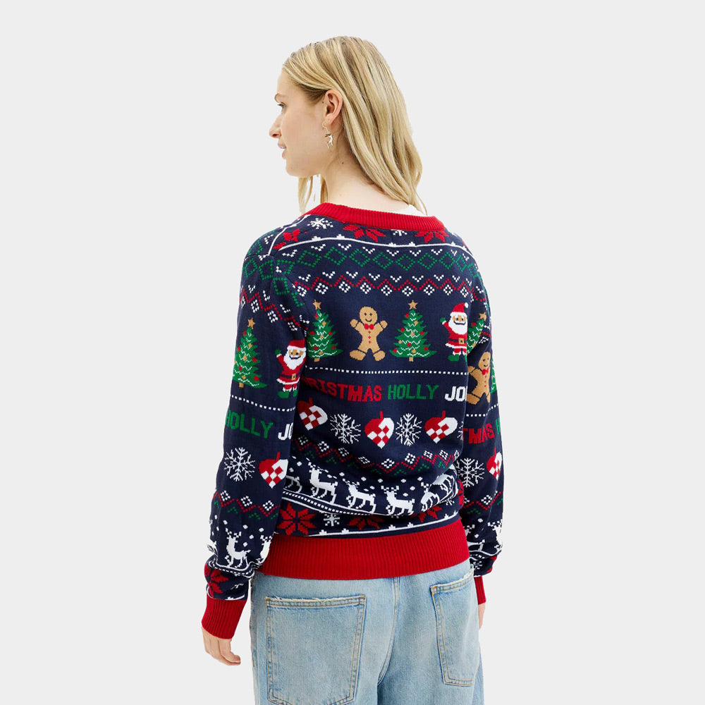 Cardigan Natalizio da Donna Blu e Rosso Maglione
