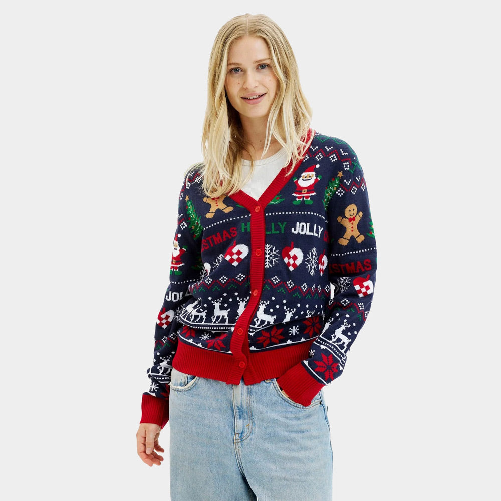 Cardigan Natalizio da Donna Blu e Rosso
