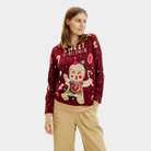 Maglione Natalizio Coppia Donna Luci LED Rosso Ginger Cookie
