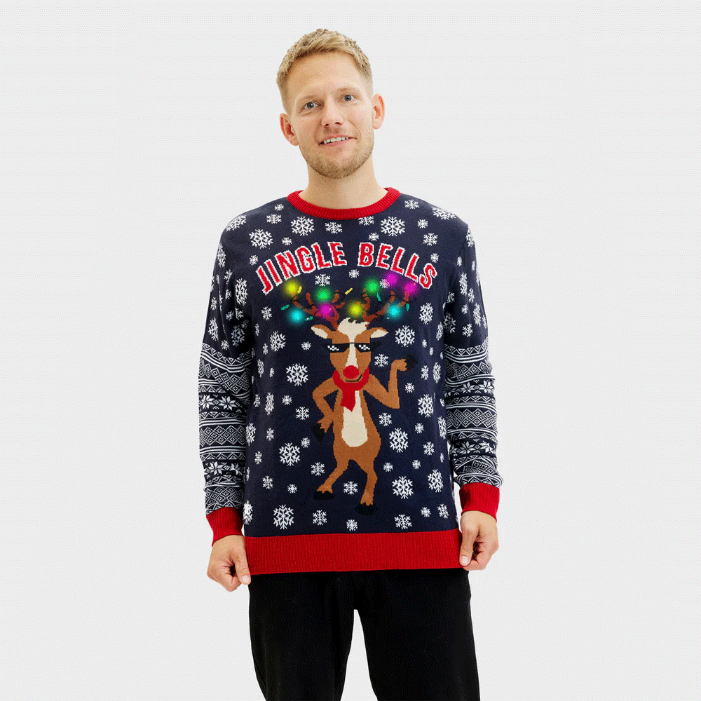 Maglione Natalizio Uomo Jingle Bells Luci LED 