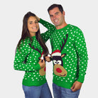 Maglione Natalizio Bambini Verde Renna Cappello 3D Donna e Uomo
