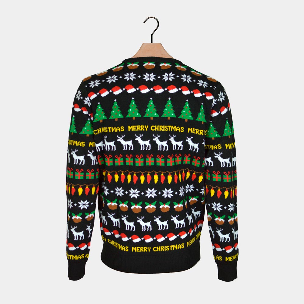 Maglione Natalizio con Alberi, Renne e Regali Nero 