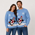 Maglione Natalizio Azzurro con Pinguino Coppia