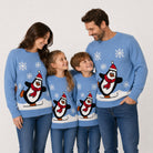 Maglione Natalizio Azzurro con Pinguino Famiglia