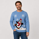 Maglione Natalizio Azzurro con Pinguino Uomo