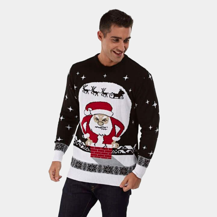 Maglione Natalizio Babbo Natale Bloccato nel Camino Uomo
