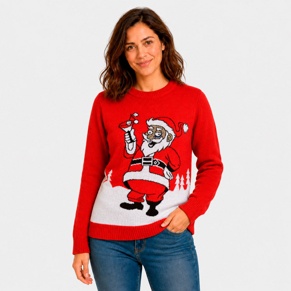 Maglione Natalizio con Babbo Natale e un Martini Donna
