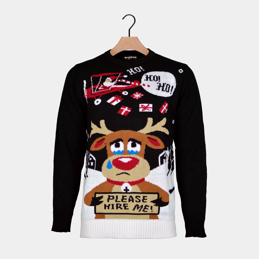 Maglione Natalizio Babbo Natale Renna in Cerca di Lavoro
