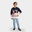 Maglione Natalizio Bambini Blu Babbo Natale e Renna Rudolph
