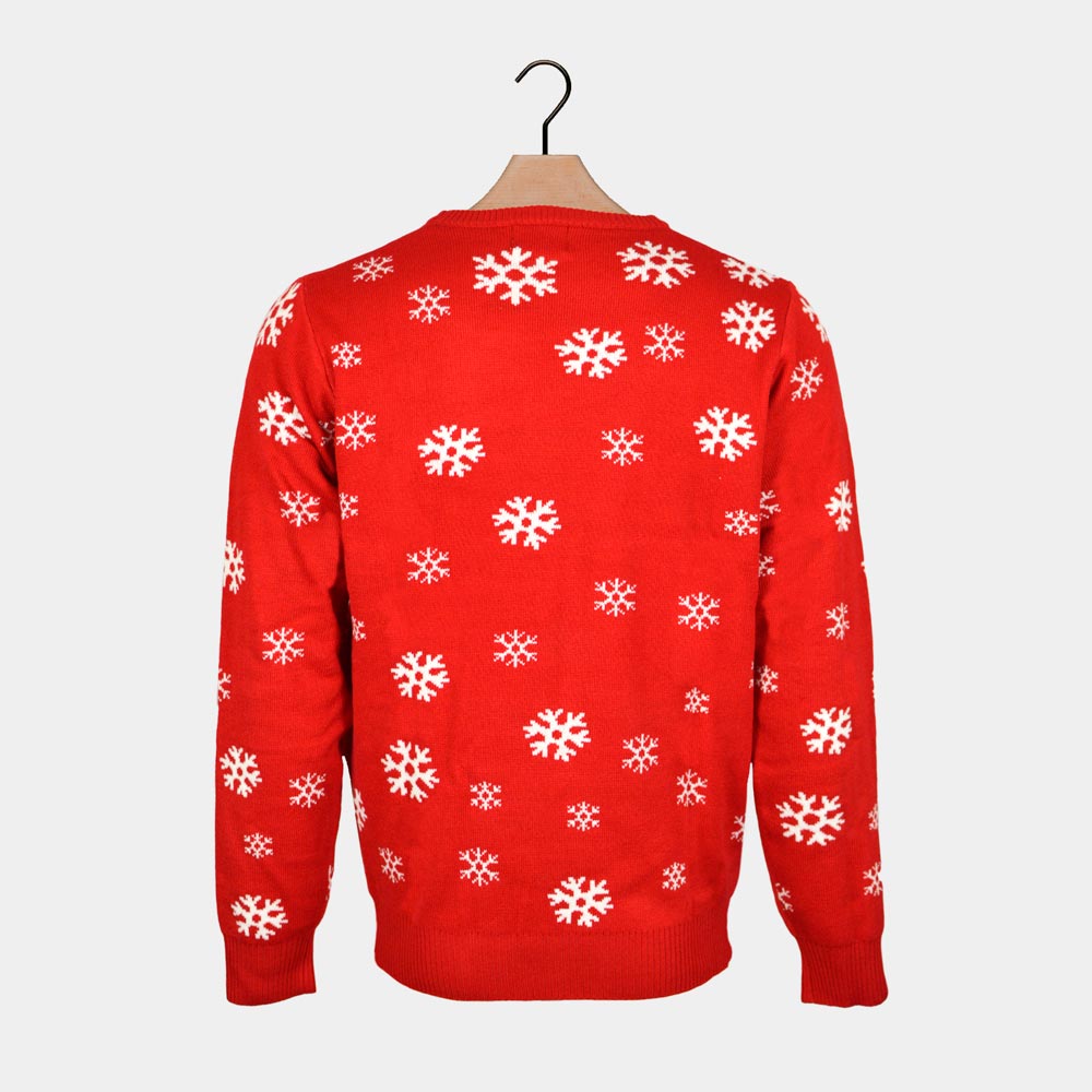 Maglione Natalizio con Babbo Natale e Renna che Salutano Rosso 