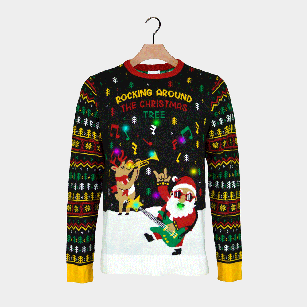 Maglione Natalizio Babbo Natale Rocker da Donna con Luci LED 
