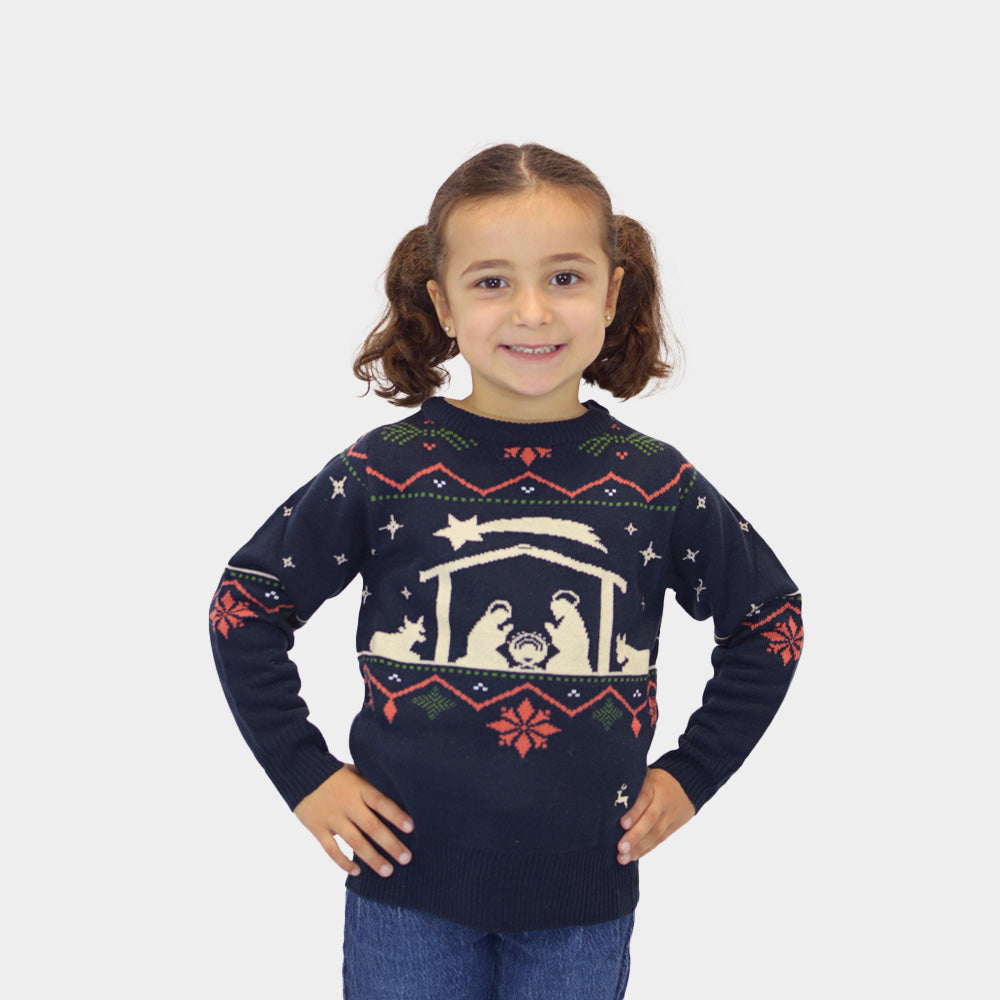 Maglione Natalizio da Bambina Blu Nativity
