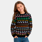 Maglione Natalizio per Bambina Nero con Alberi, Renne e Regali

