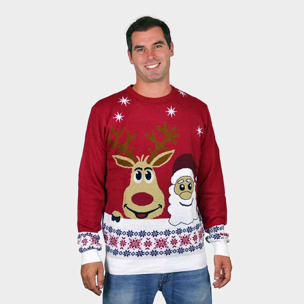 Maglione Natalizio Bambini uomo Babbo Natale Renna Rudolph Sorridentes
