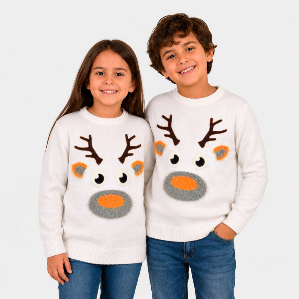 Maglione Natalizio Bambinni Bianco con Renna 3D
