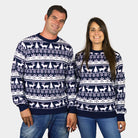 Maglione Natalizio bambini Donna e Uomo Blu Alberi di Natale e Renne