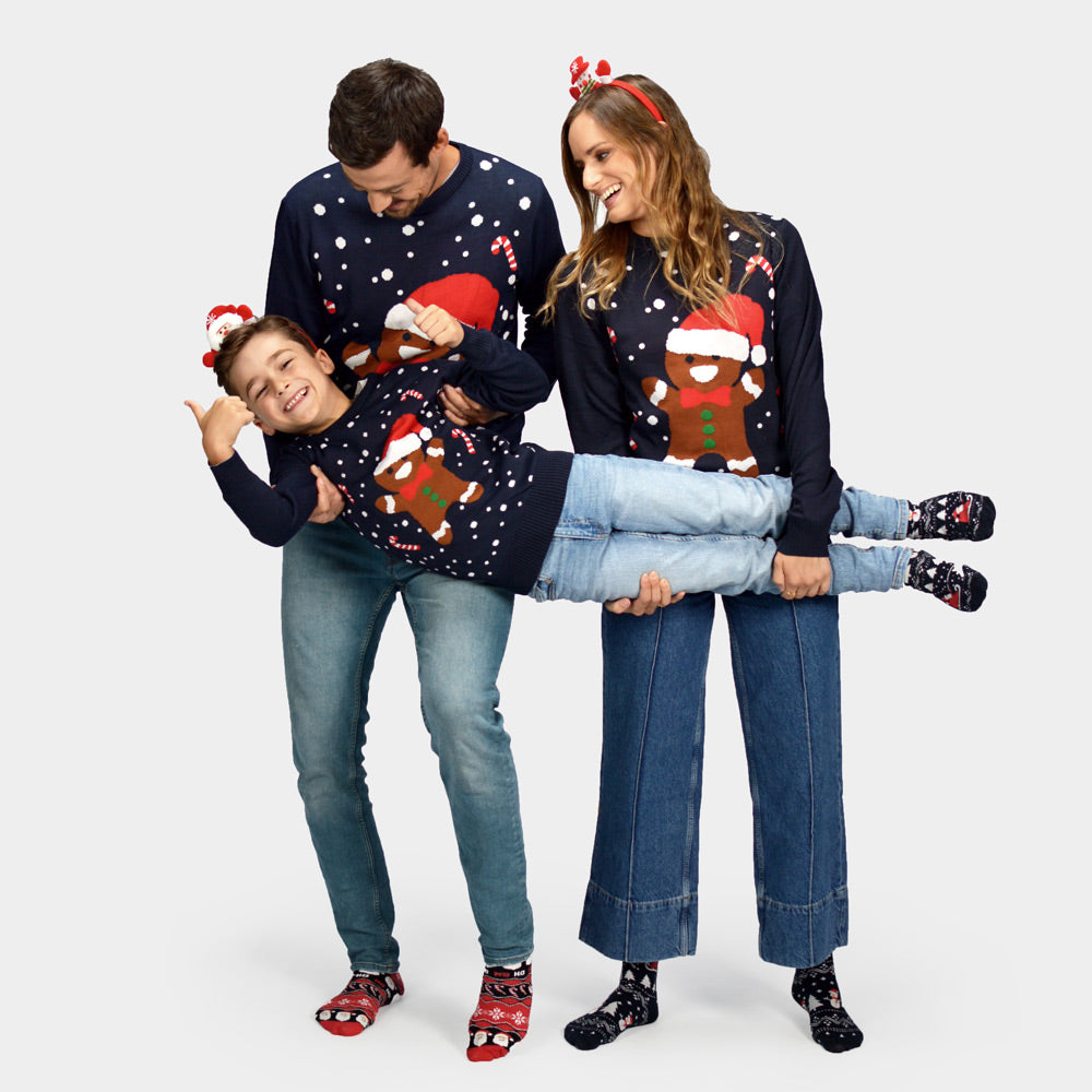 Maglione Natalizio per Bambini Famiglia Blu Gingerbread
