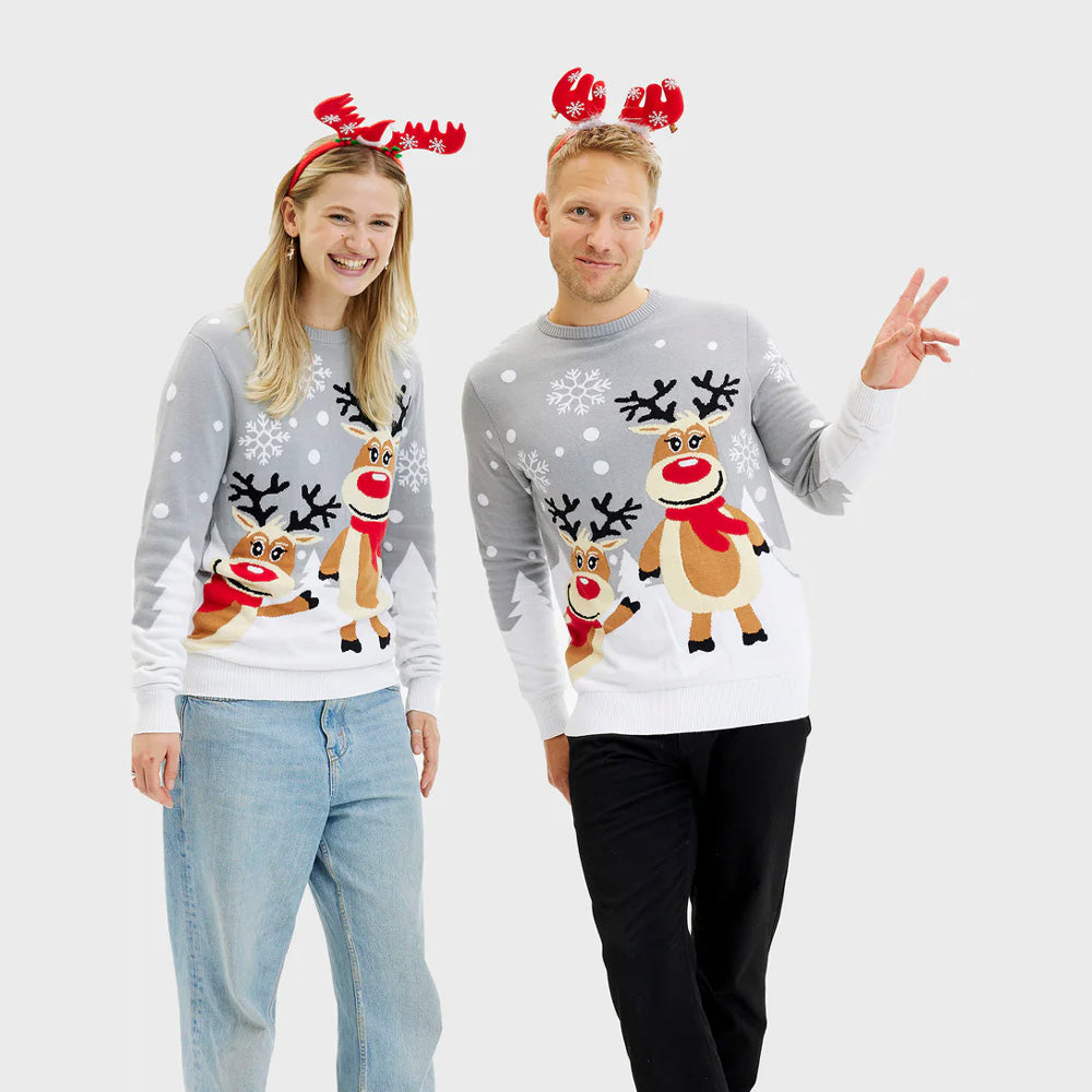 Maglione Natalizio Bambini Grigio con Renne Carine Donna e Uomo