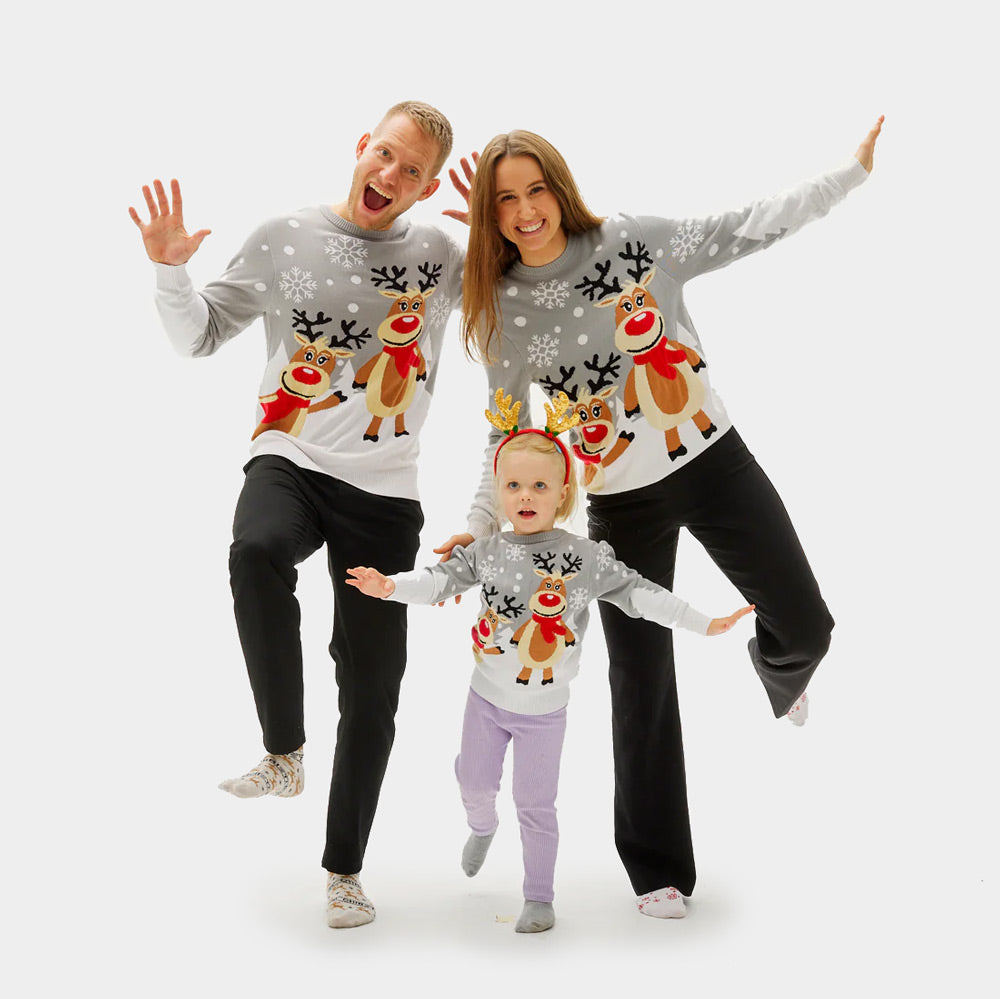 Maglione Natalizio Bambini Famiglia Grigio con Renne Carine