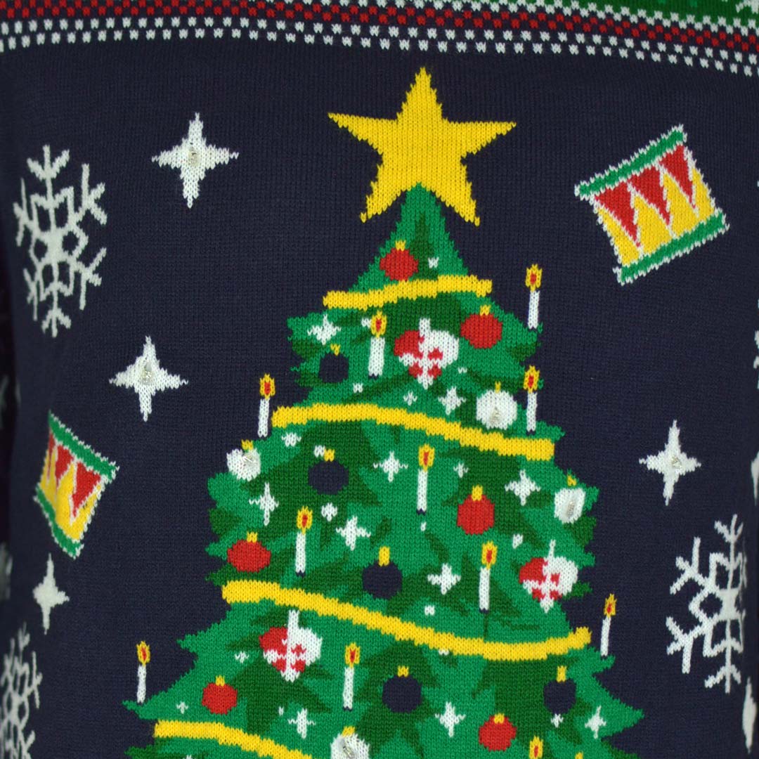 Maglione Natalizio per Bambini con Luci LED con Albero di Natale Blu 
