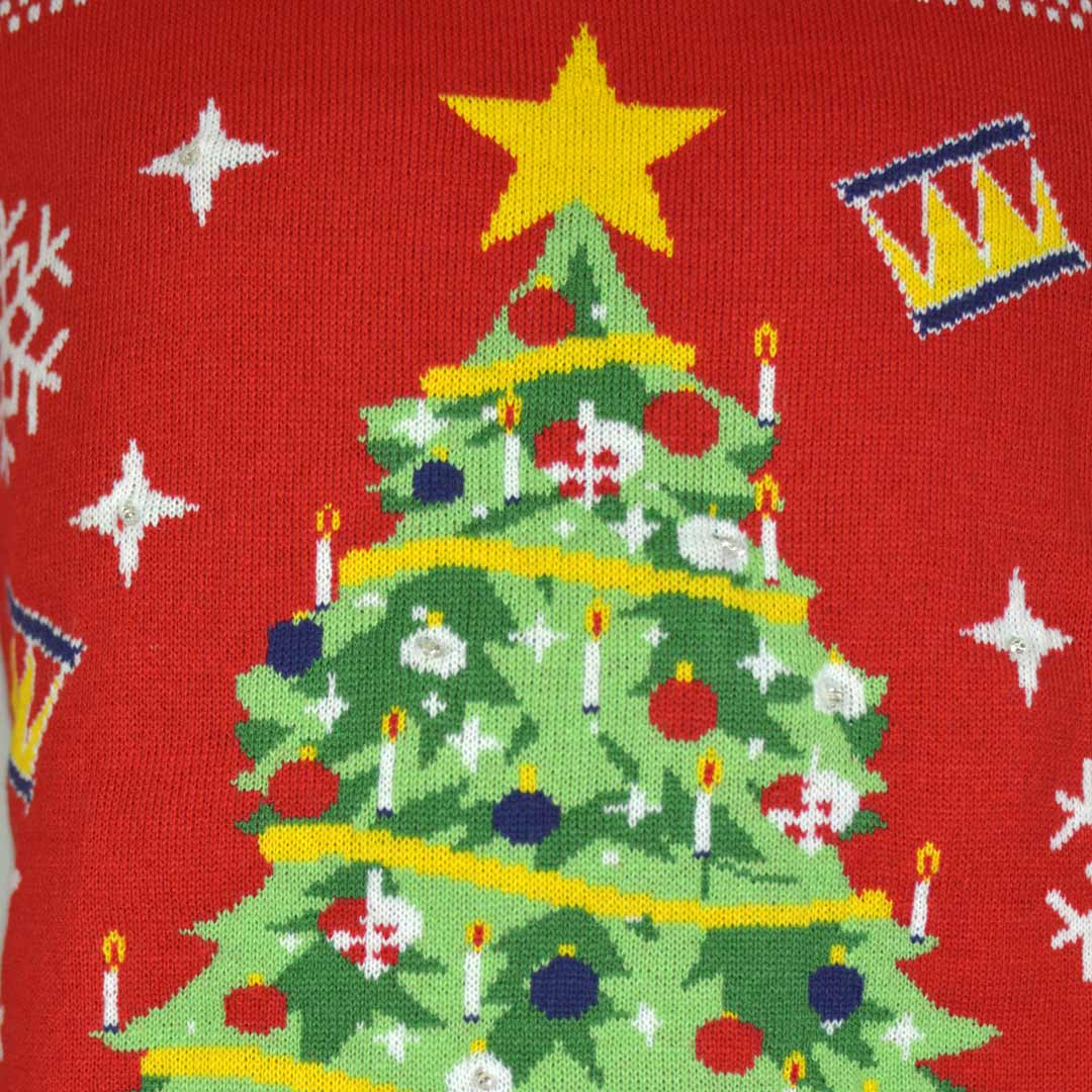 Maglione Natalizio per Bambini con Luci LED con Albero di Natale Rosso 
