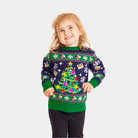 Maglione Natalizio per Bambini con Luci LED Blu con Albero di Natale
