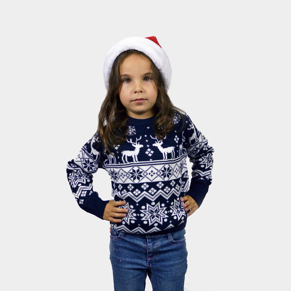 Maglione Natalizio bambini con Renne e Stelle Blu Nordic