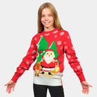 Maglione Natalizio per Bambini Rosso con Babbo Natale e Renna che Salutano